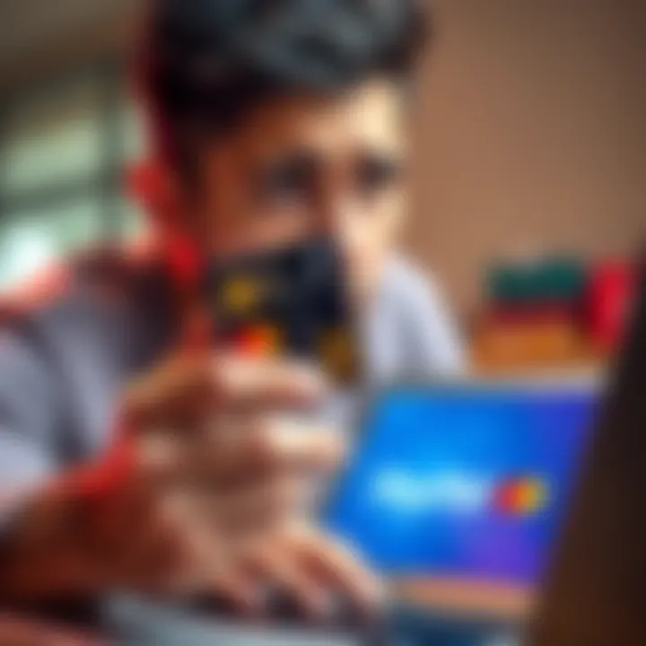A person looking upset while holding a prepaid Mastercard with a PayPal logo on a laptop in front of them, symbolizing issues with transactions.