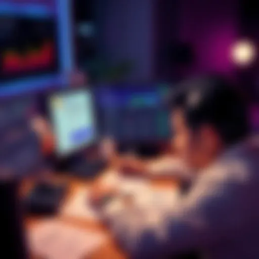 A person looking confused while using a computer, showing the KuCoin website for password reset, surrounded by documentation and notes, illustrating the challenges faced in resetting the trading password