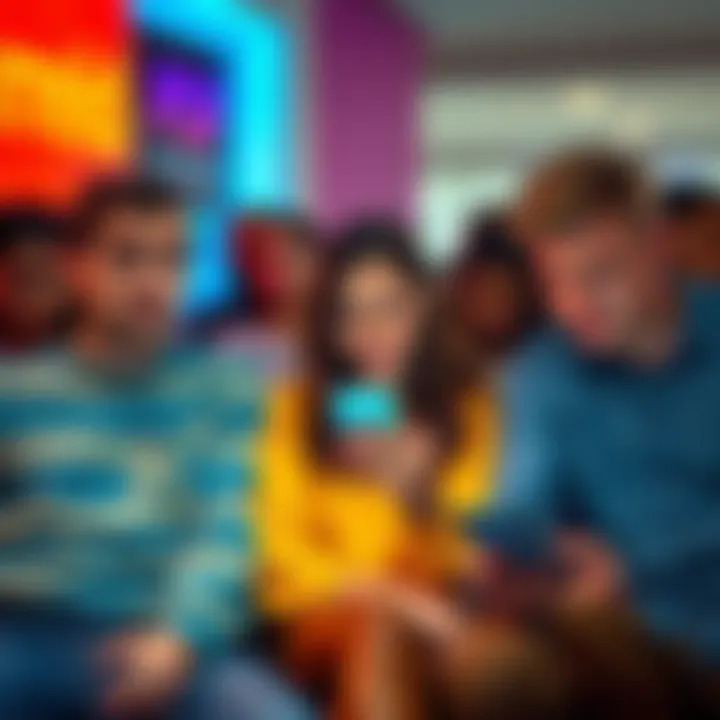 A group of people sitting together, looking frustrated and discussing their lost streaks on their phones