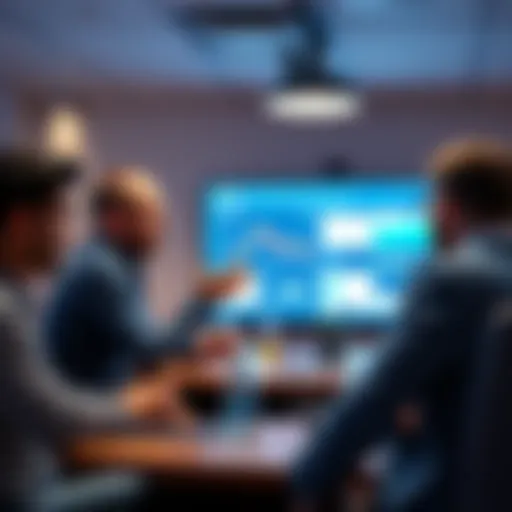 Nick Dodson discussing Sway's advantages in a meeting room with graphics on the screen