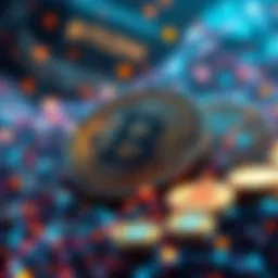 A futuristic depiction of Bitcoin's growth in 2030, showing digital coins and a global network.