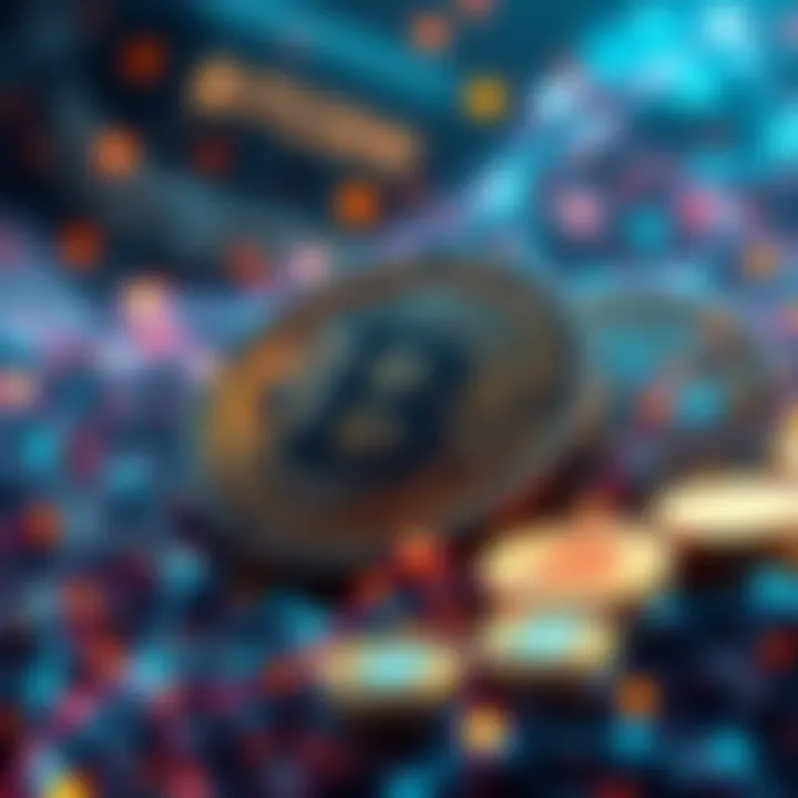 Future of Bitcoin A futuristic depiction of Bitcoin's growth in 2030, showing digital coins and a global network.