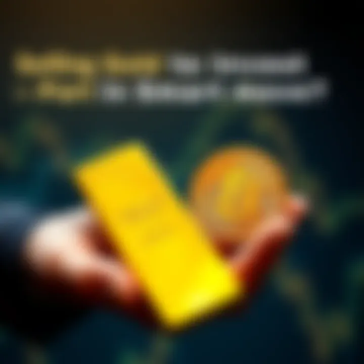 Gold Bars and Bitcoin A person holding gold bars in one hand and a Bitcoin symbol in the other, representing the trade-off between gold and Bitcoin investments.