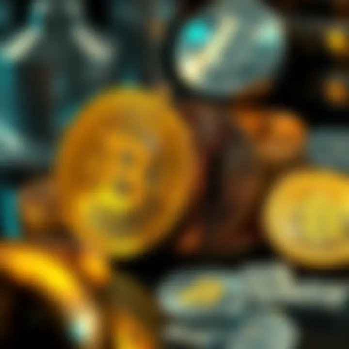 A visual representation showing gold coins on one side and Bitcoin symbols on the other, highlighting their differences in value perception.
