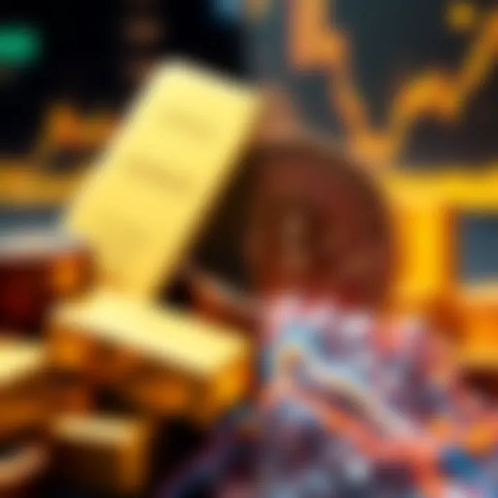 Gold and Bitcoin Trends A split image showing declining gold bars and rising Bitcoin coins, illustrating market shifts.