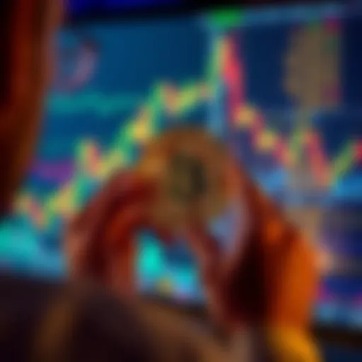 Person analyzing stocks and a gold coin with financial charts on a screen, considering Gold ETF investment.