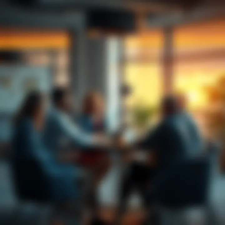 A group of diverse people engaging in a lively discussion about current events and trends around a table.