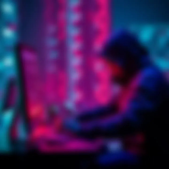 A hacker using a computer to launder stolen cryptocurrency funds through an Ethereum mixer