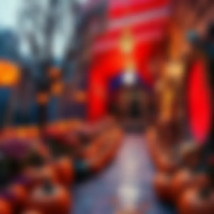 Halloween decorations and pumpkins A scene filled with colorful Halloween decorations, carved pumpkins, and spooky elements that create a festive atmosphere