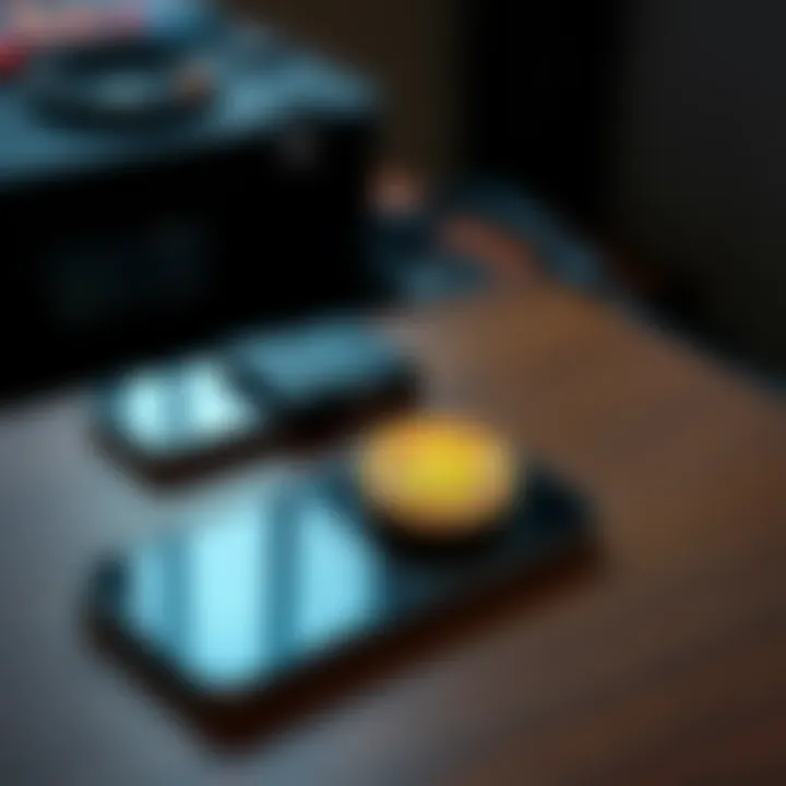 A hardware wallet device displaying Bitcoin symbol, placed on a table next to an old smartphone, showing the comparison in security options for cryptocurrency storage.