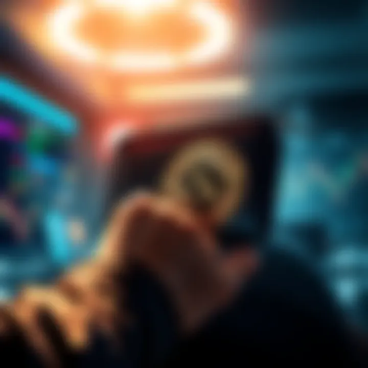 A visual representation of a user checking their Exodus wallet for drained HBAR funds, with a background hinting at cryptocurrency exchanges.