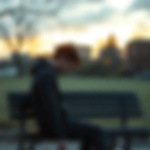 A person sitting alone on a park bench, looking down with tears in their eyes, symbolizing heartbreak and sadness.