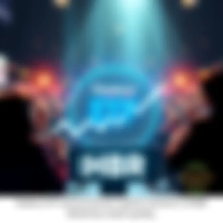 A graphic representation of the Hedera ETF logo with rising graph lines, indicating potential value increase, surrounded by excited investors discussing the news.