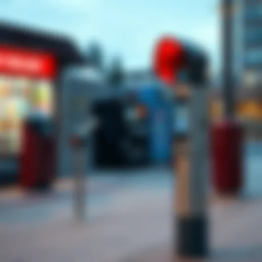 A group of Helium hotspot devices set up near parking meters and vending machines, showcasing potential uses for businesses.
