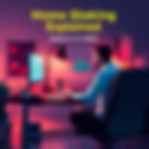 A person sitting at a desk with a computer, researching home staking options for Ethereum in 2025, surrounded by charts and notes.