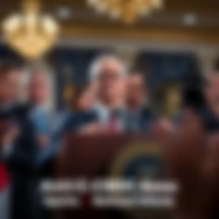 A Congress member at a podium discussing the Anti-CBDC Act with reporters and supporters present.