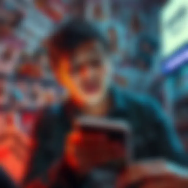 A frustrated consumer looking at aggressive advertisements on their phone, surrounded by marketing materials, symbolizing the backlash against mass marketing strategies.