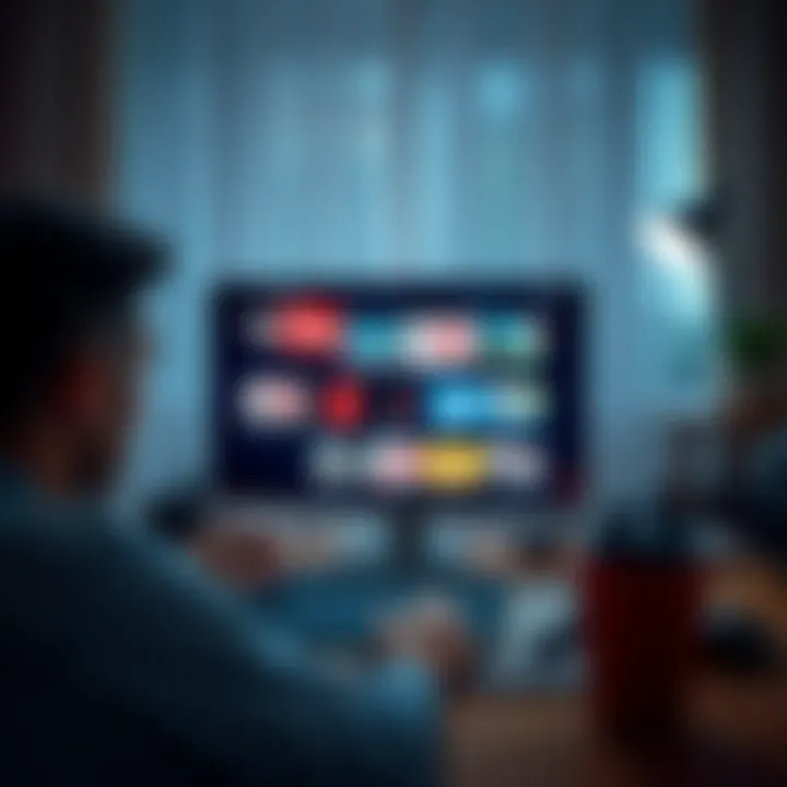 A screen showing various YouTube ads with a user looking puzzled at their laptop in a home setting