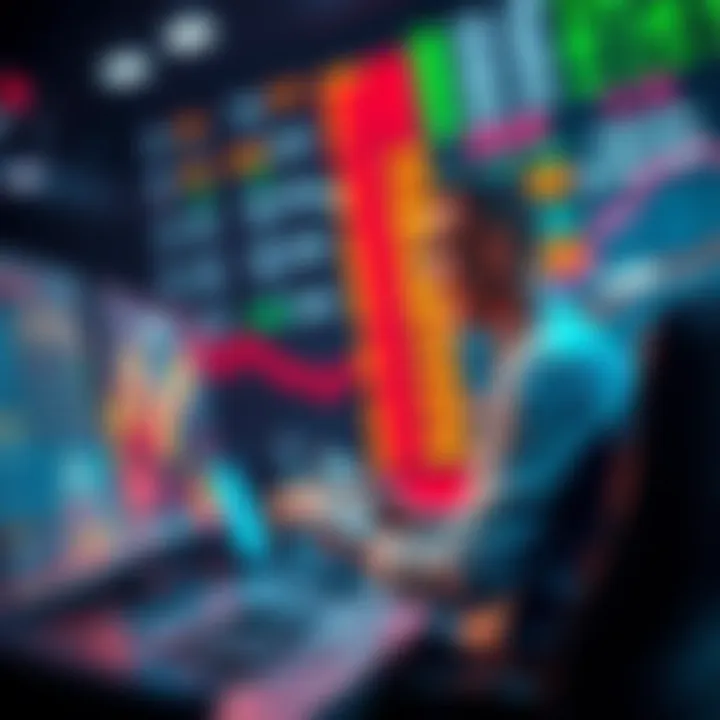 A person confidently buying stocks on a computer while prices are low, illustrating a strategy of investing rather than selling during market dips.
