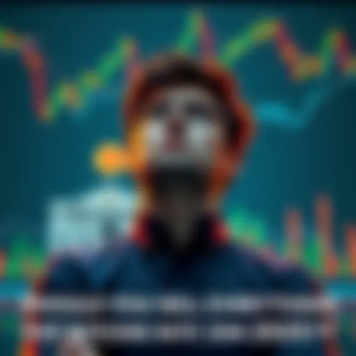 A person contemplating whether to sell their house and stocks for Bitcoin, showing a house model and stock charts in the background.