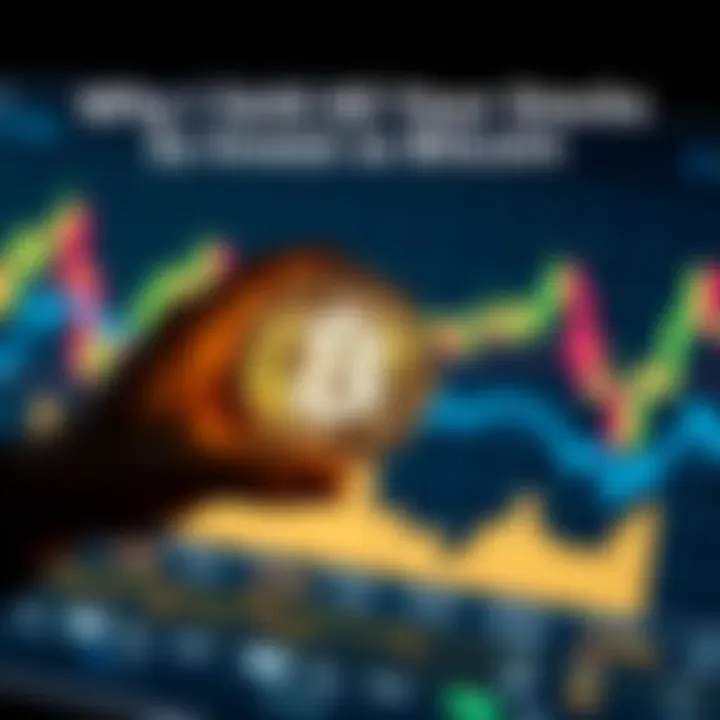 A person holding a Bitcoin symbol while looking at a stock market chart, symbolizing a shift from stocks to Bitcoin investments