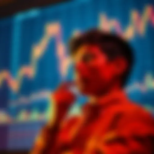 A young person contemplating Bitcoin investment with a digital chart in the background
