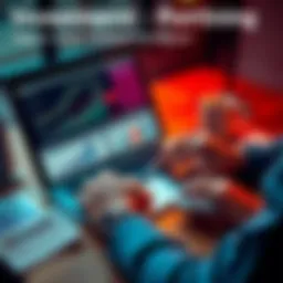 A person analyzing financial charts and graphs on a laptop, surrounded by notes and a coffee cup, representing investment strategies.