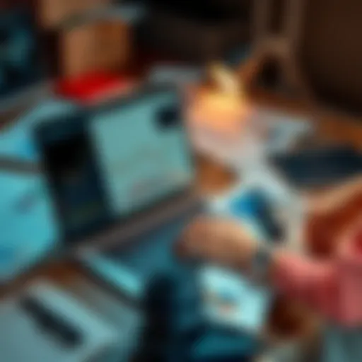 A person analyzing investment charts and graphs on a laptop, surrounded by finance-related materials.