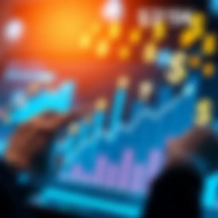 A person analyzing a financial chart with upward trends and dollar signs surrounding them, symbolizing investment growth over five years.