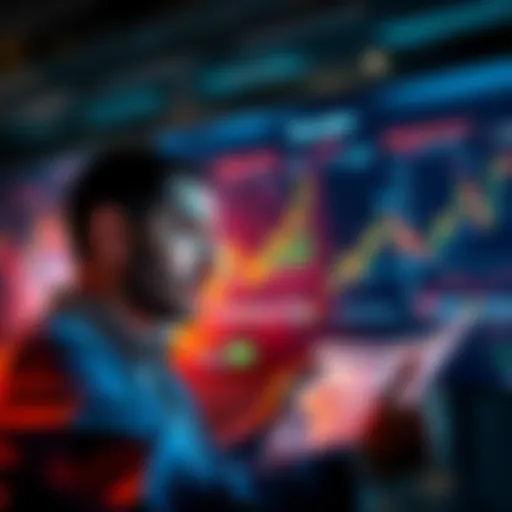 A person analyzing financial charts and graphs, looking for investment opportunities with a focused expression.