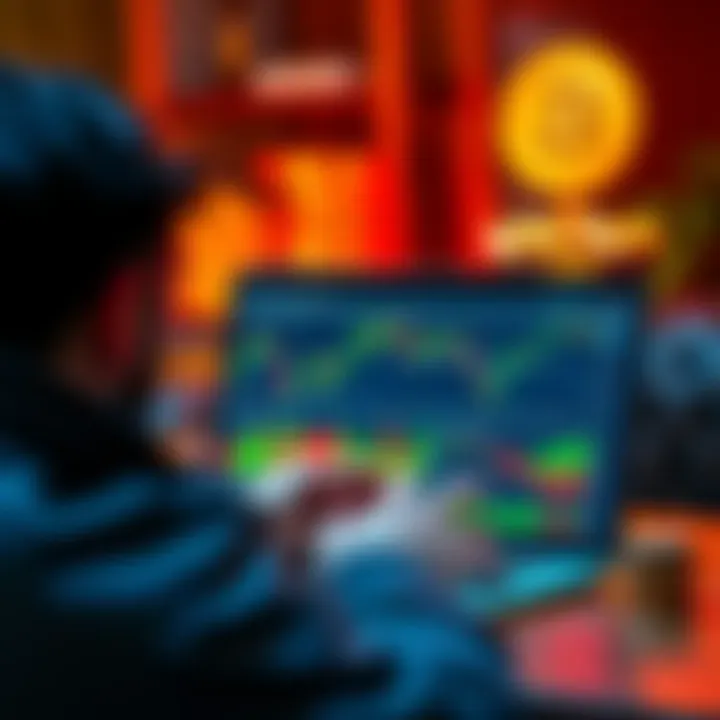 A person analyzing cryptocurrency charts on a laptop, with various coins displayed on the screen, symbolizing investment opportunities in the crypto market.