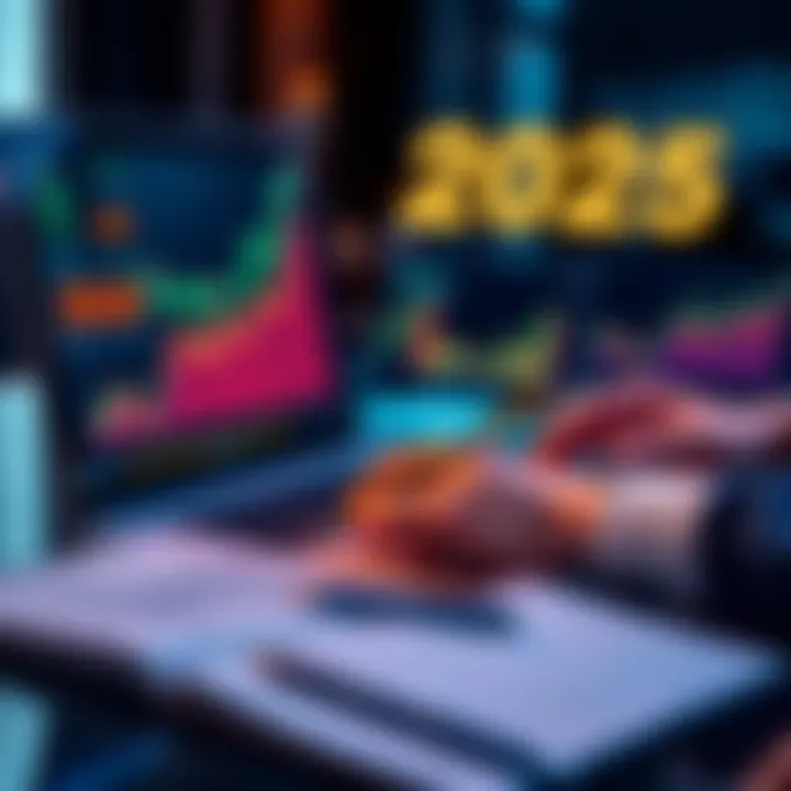 Investment Opportunities 2025 A person analyzing financial charts and graphs on a laptop with a notepad and pen on the side.