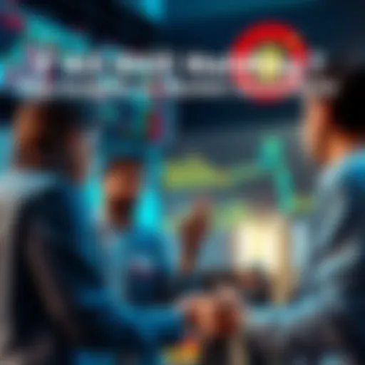 A group of people discussing market trends with charts and graphs on a screen.