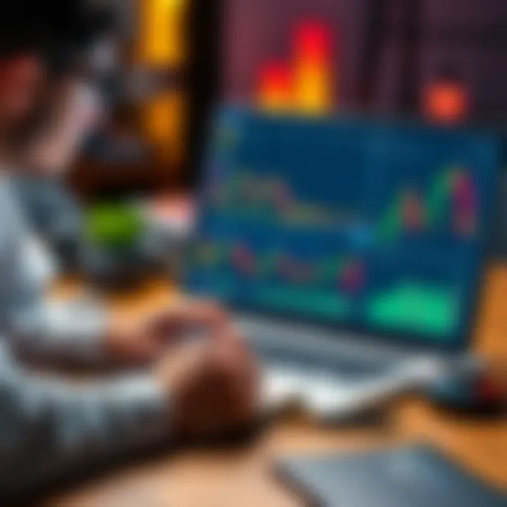 Investor analyzing cryptocurrency options A person looking at cryptocurrency charts on a laptop with a notebook and pen beside them