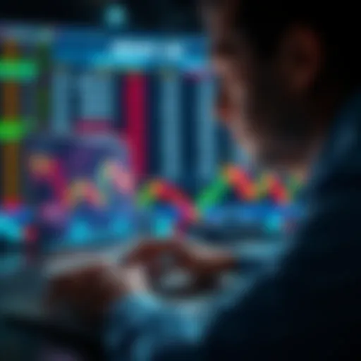 A person intently watching stock market charts on a laptop, reflecting the focus on price changes, with financial news in the background.