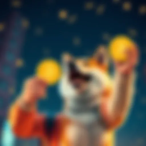 A happy investor holding a DOGE coin, symbolizing hope and resilience after recovery from financial loss.