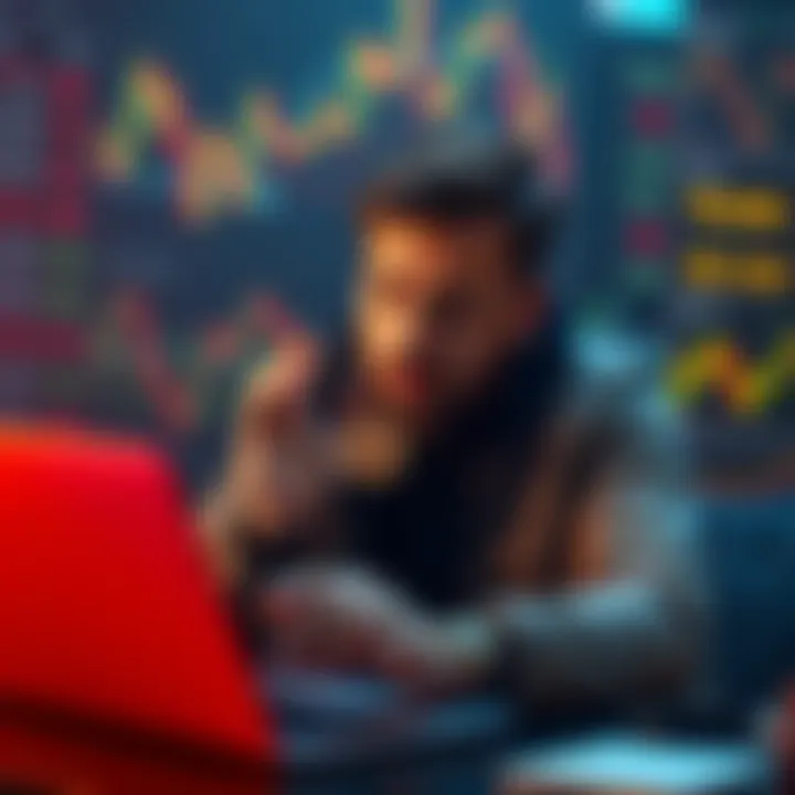 A focused investor looking at cryptocurrency charts on a laptop, symbolizing commitment during market changes.