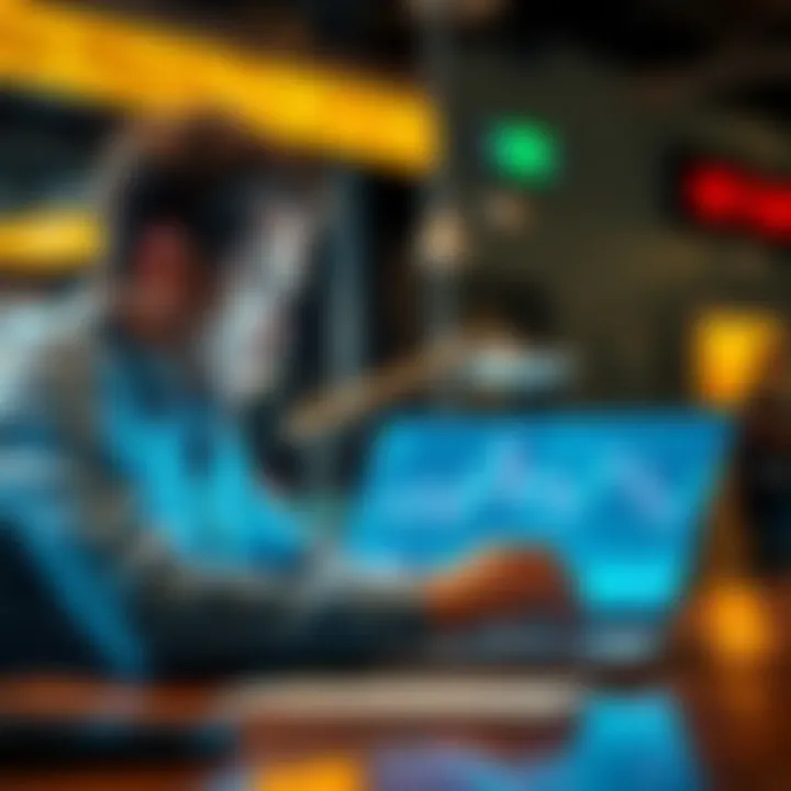 Investor Considering Market Options A thoughtful investor looking at market charts and graphs on a laptop, weighing buying or holding strategies.