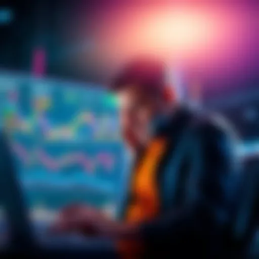 An investor looks stressed while reviewing cryptocurrency charts on a laptop, showing significant financial losses.