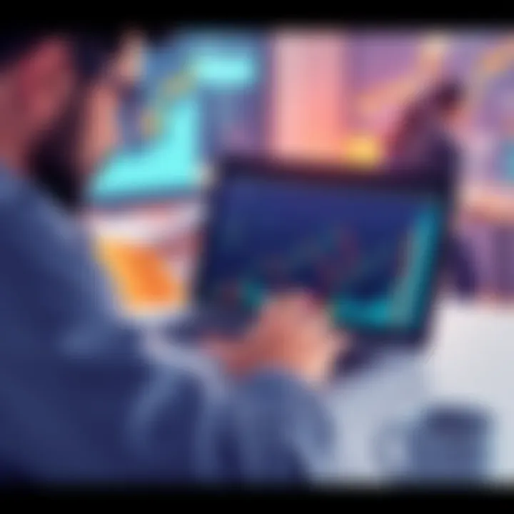 An illustration of a person analyzing cryptocurrency charts on a laptop, symbolizing a disciplined investment strategy over five years.