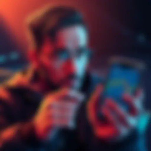 An investor looks disappointed while holding a phone displaying cryptocurrency graphs, symbolizing a shift from LRC to HBAR investments.