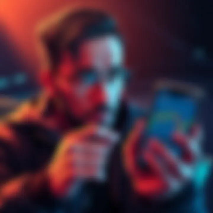 An investor looks disappointed while holding a phone displaying cryptocurrency graphs, symbolizing a shift from LRC to HBAR investments.