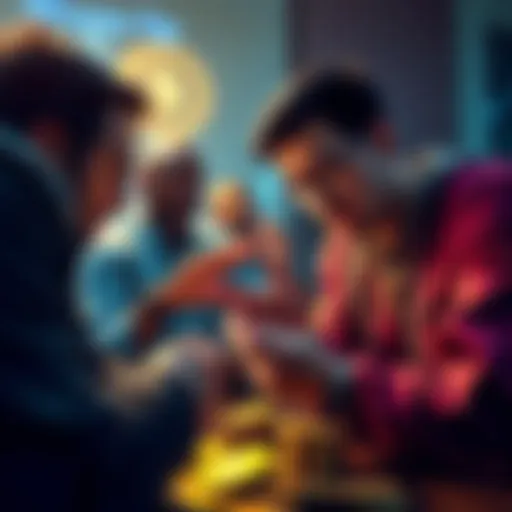 Group of people discussing and analyzing Pepe coins investment strategy