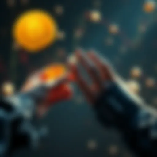A graphic showing short-term Bitcoin holders selling their assets at a loss while long-term investors, depicted as diamond hands, are buying more during a market dip.