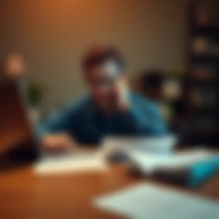 A worried person reading IRS Letter 6174 about cryptocurrency tax implications with a laptop and papers on a table