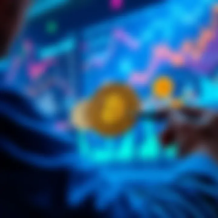 A person analyzing Jasmy Coin investment options with charts and graphs showing market trends, symbolizing potential millionaire status.