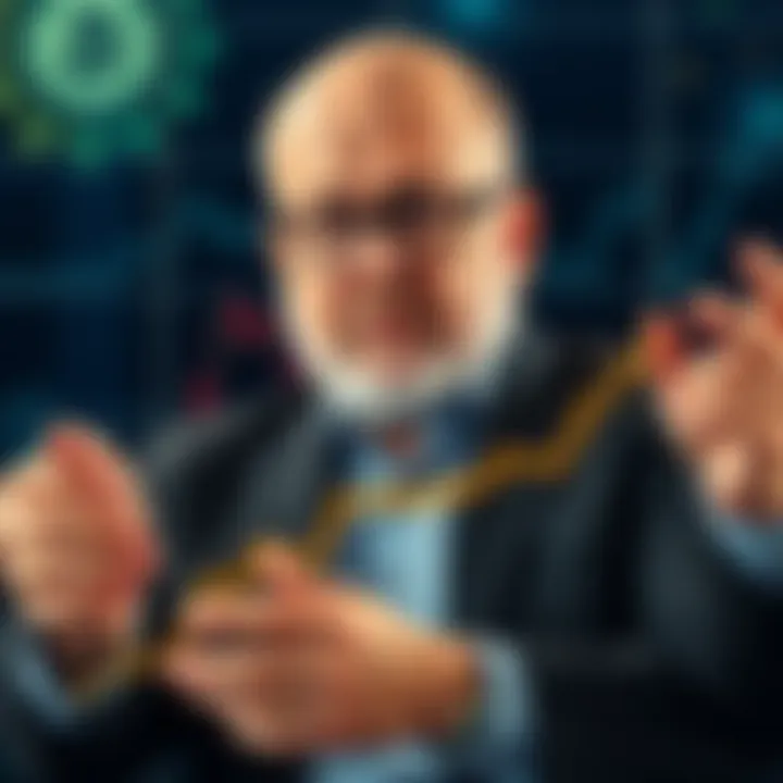 Jim Cramer analyzing a rising cryptocurrency graph with excitement