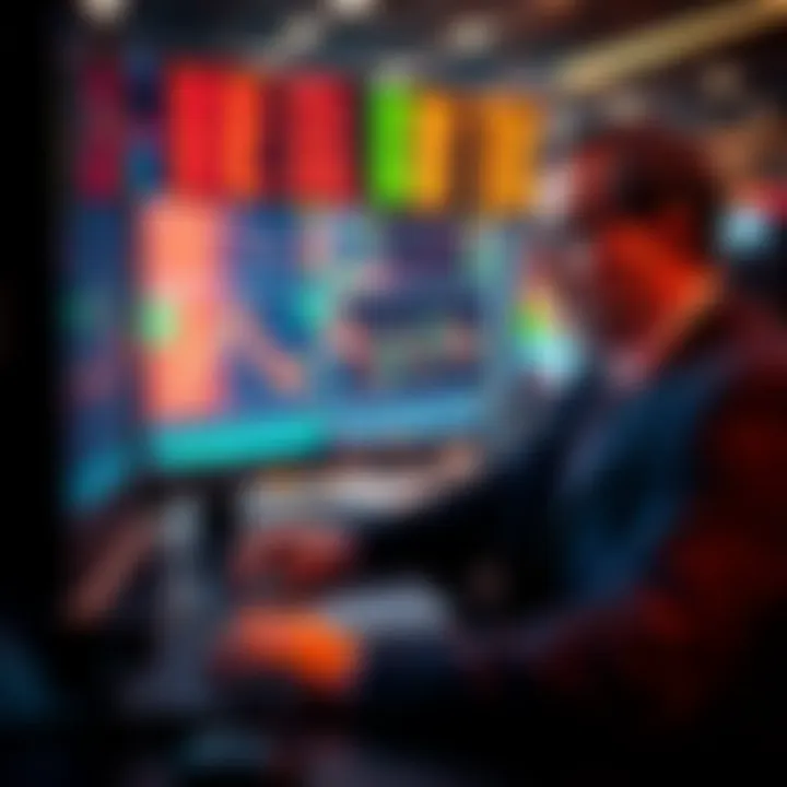 A trader using financial tools to analyze stock market trends with Jim Cramer Indicator on a computer screen