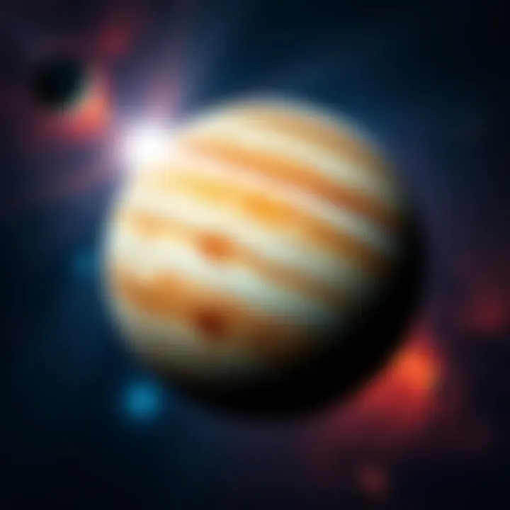 Jupiter Reached a Milestone A close-up view of Jupiter showcasing its colorful bands and swirling storms as it marks a milestone in space exploration.