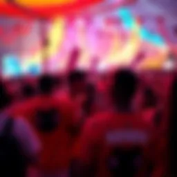 A vibrant festival scene with people wearing Kendu merchandise and engaging with the brand